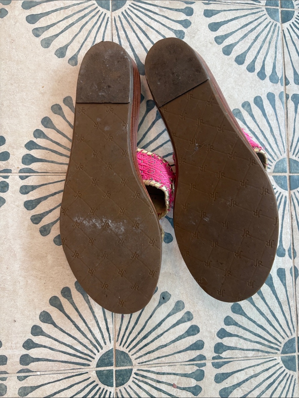 Jack Rogers Pink and Gold Leather Slide Sandals - Picture 2 of 2